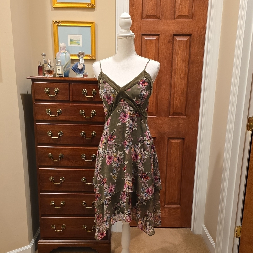 White House Black Market Pink and Brown Asymmetrical High-Low Dress